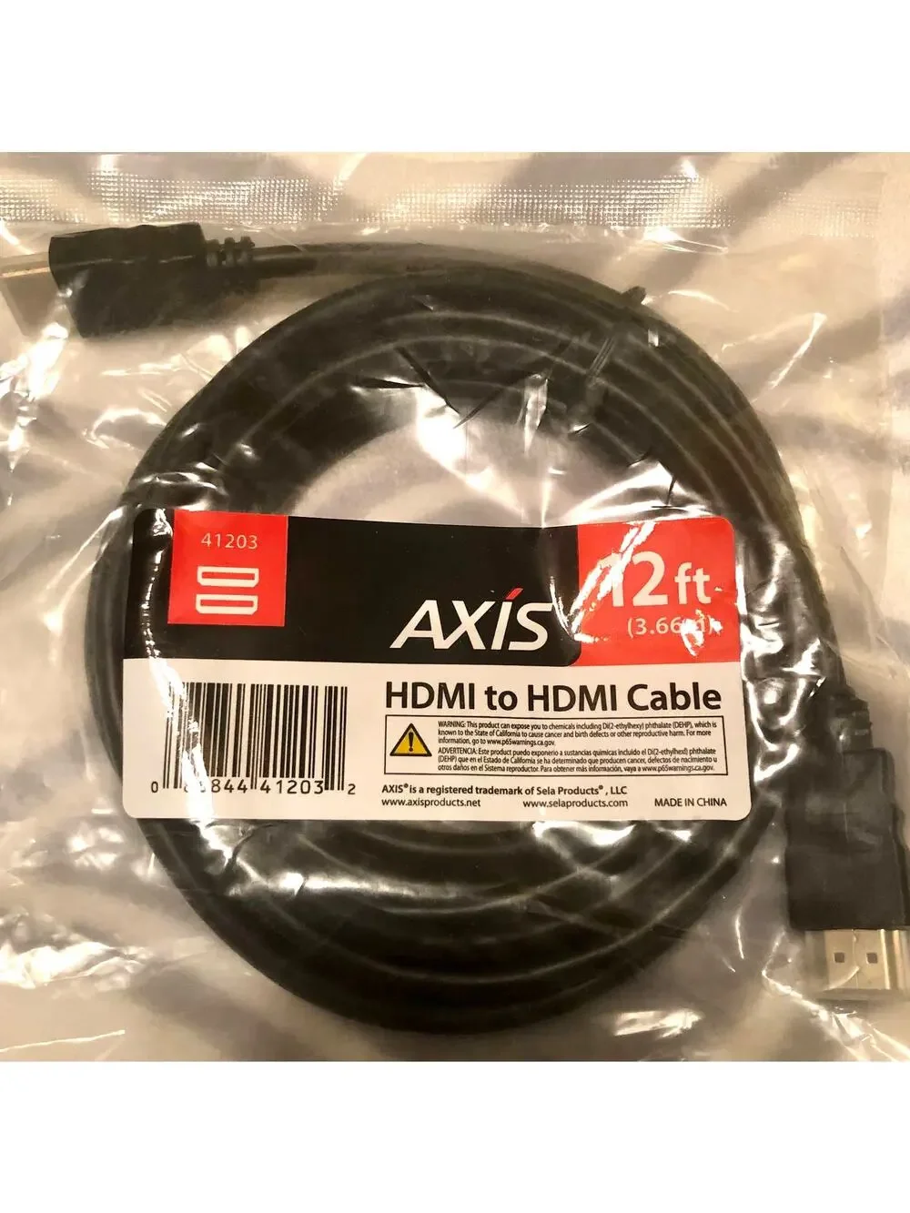 New Axis High Speed HDMI to HDMI Cable with Ethernet - 12 Feet (41203)
